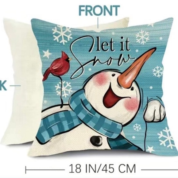 Set of 4 4pcs/set Warm Winter Blessings Blue Decorative Pillow Covers 18x18 - Picture 4 of 5